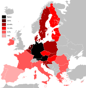El idioma alemán en la Unión Europea. Fuente: Wikipedia